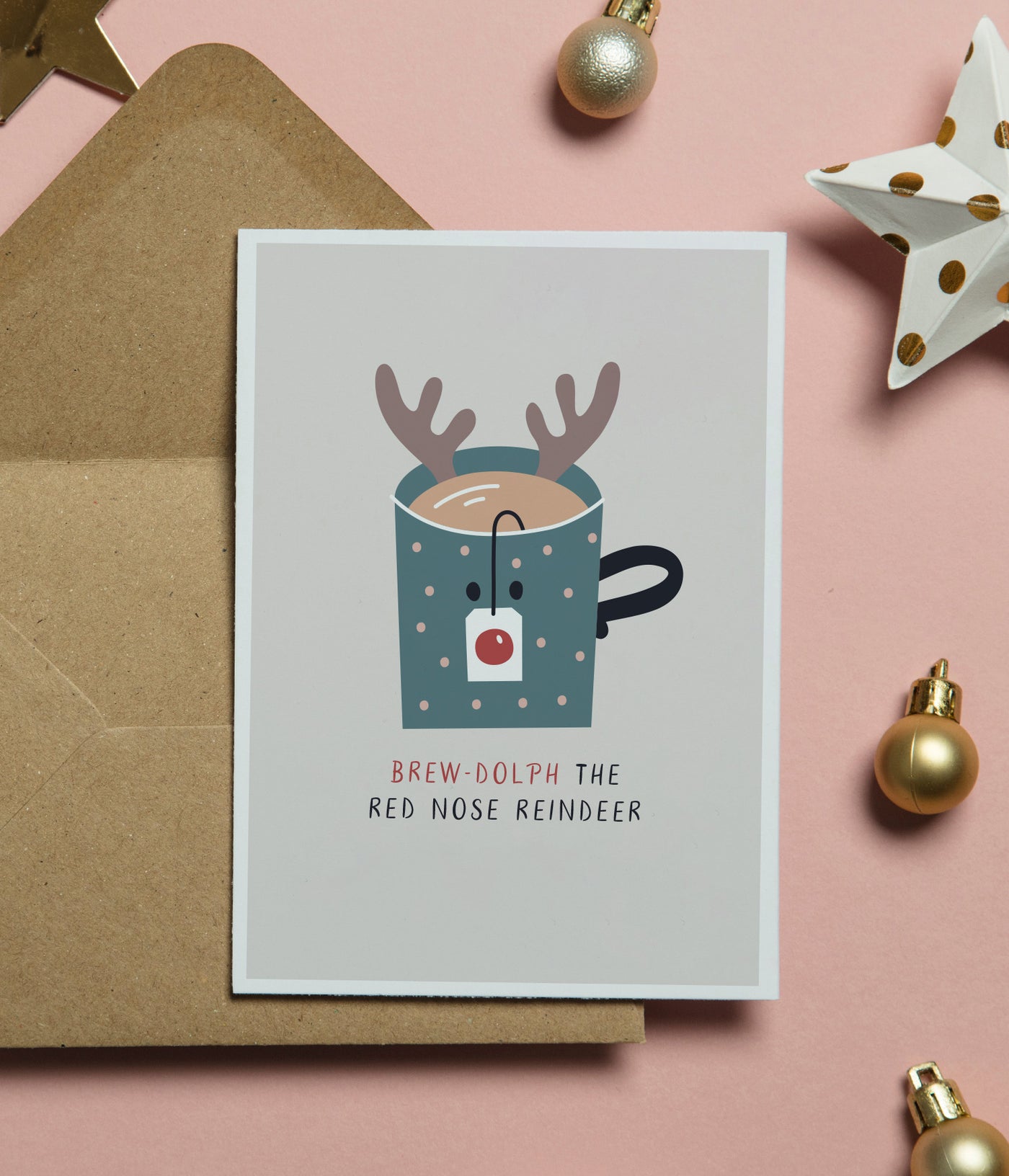 'Brew-Dolph The Red Nose Reindeer' Christmas Card