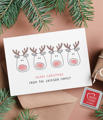 'Personalised Reindeer Fingerprint' Christmas Card Pack