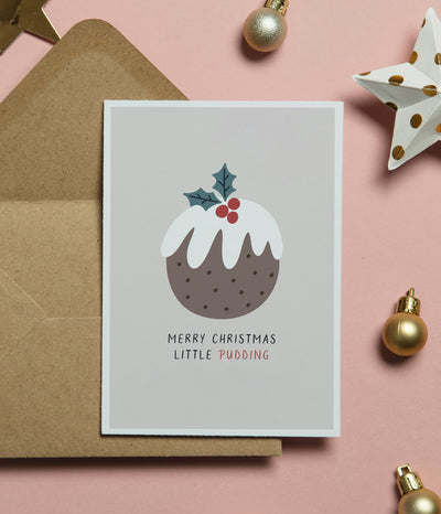 'Merry Christmas Little Pudding' Christmas Card