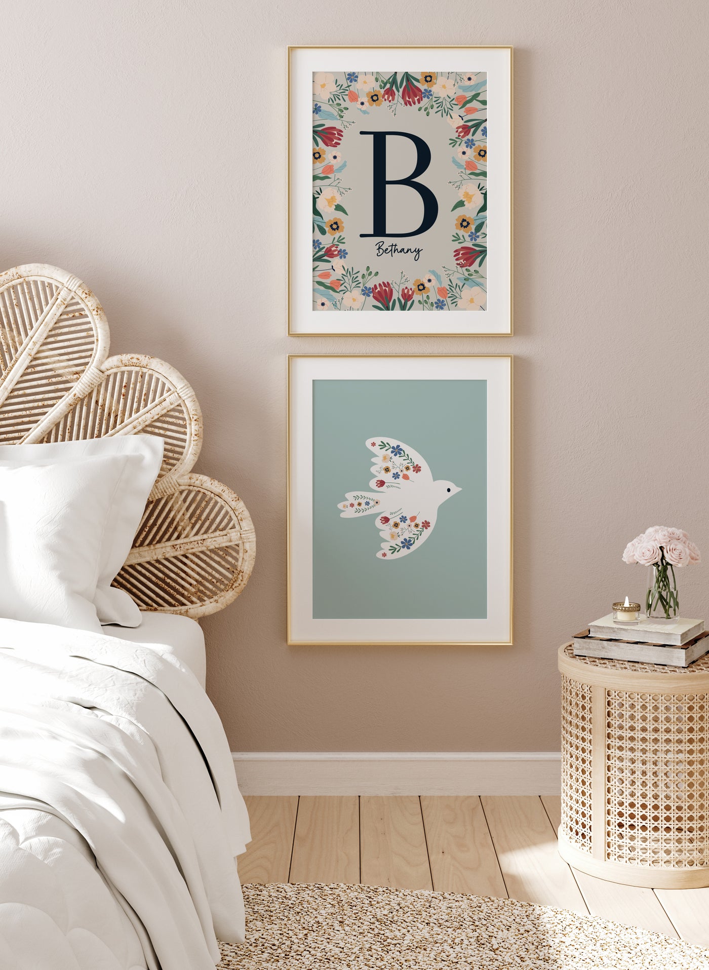 'Floral Initial' Personalised Print