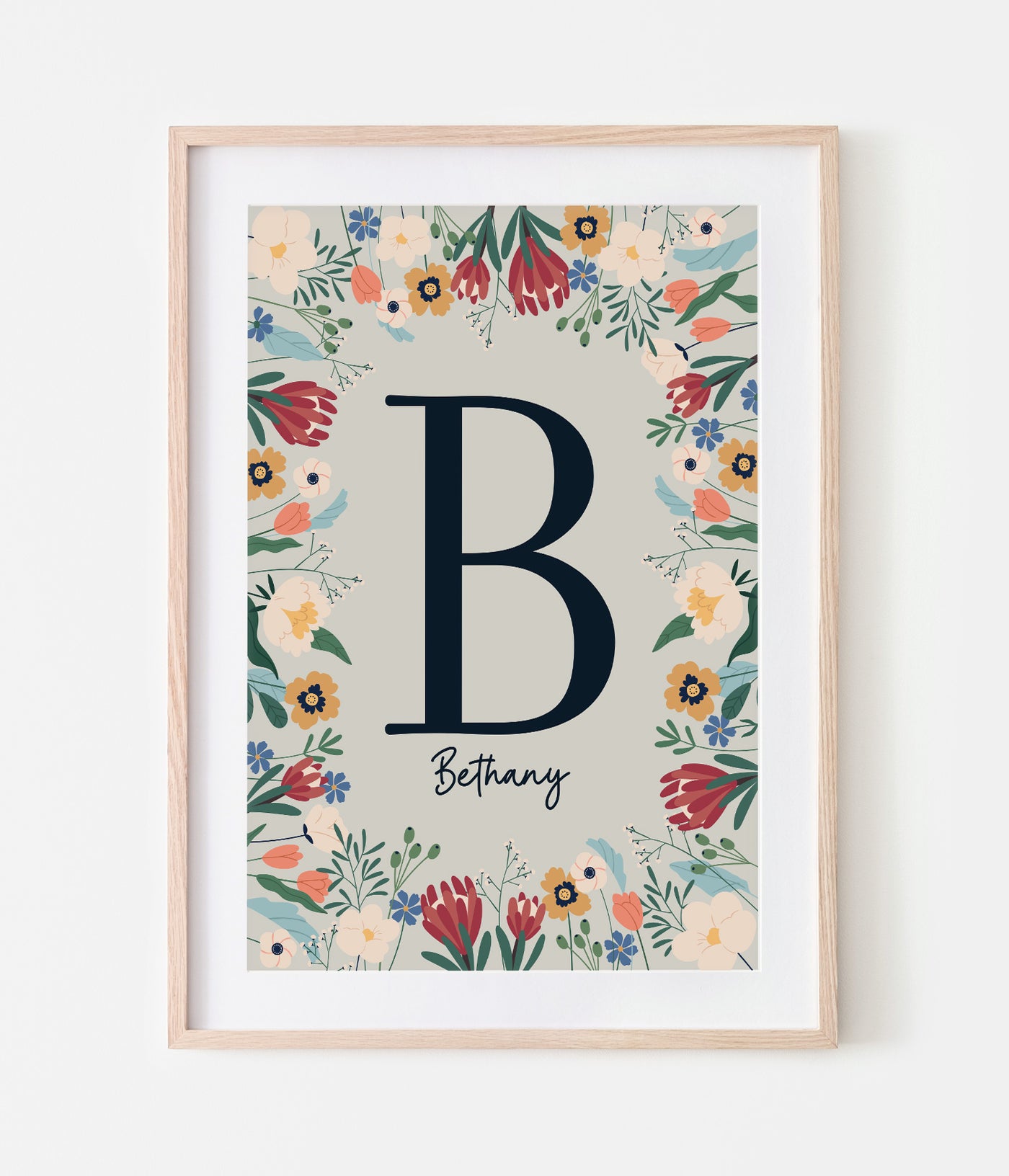 'Floral Initial' Personalised Print