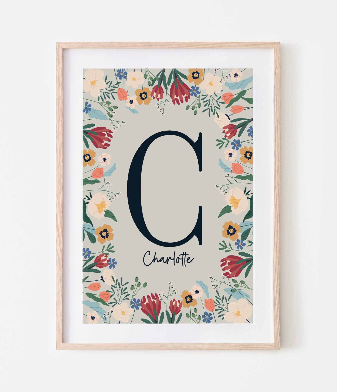 'Floral Initial' Personalised Print