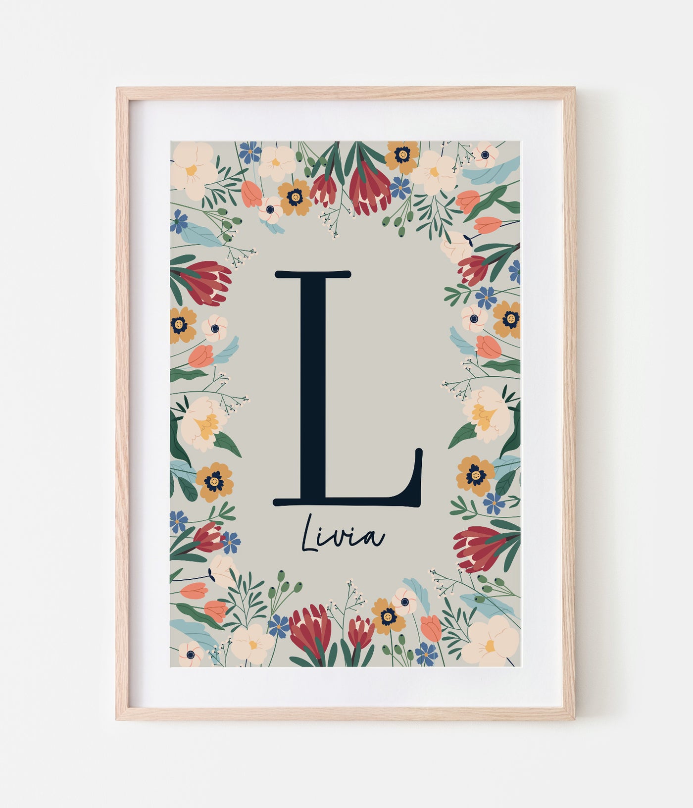 'Floral Initial' Personalised Print