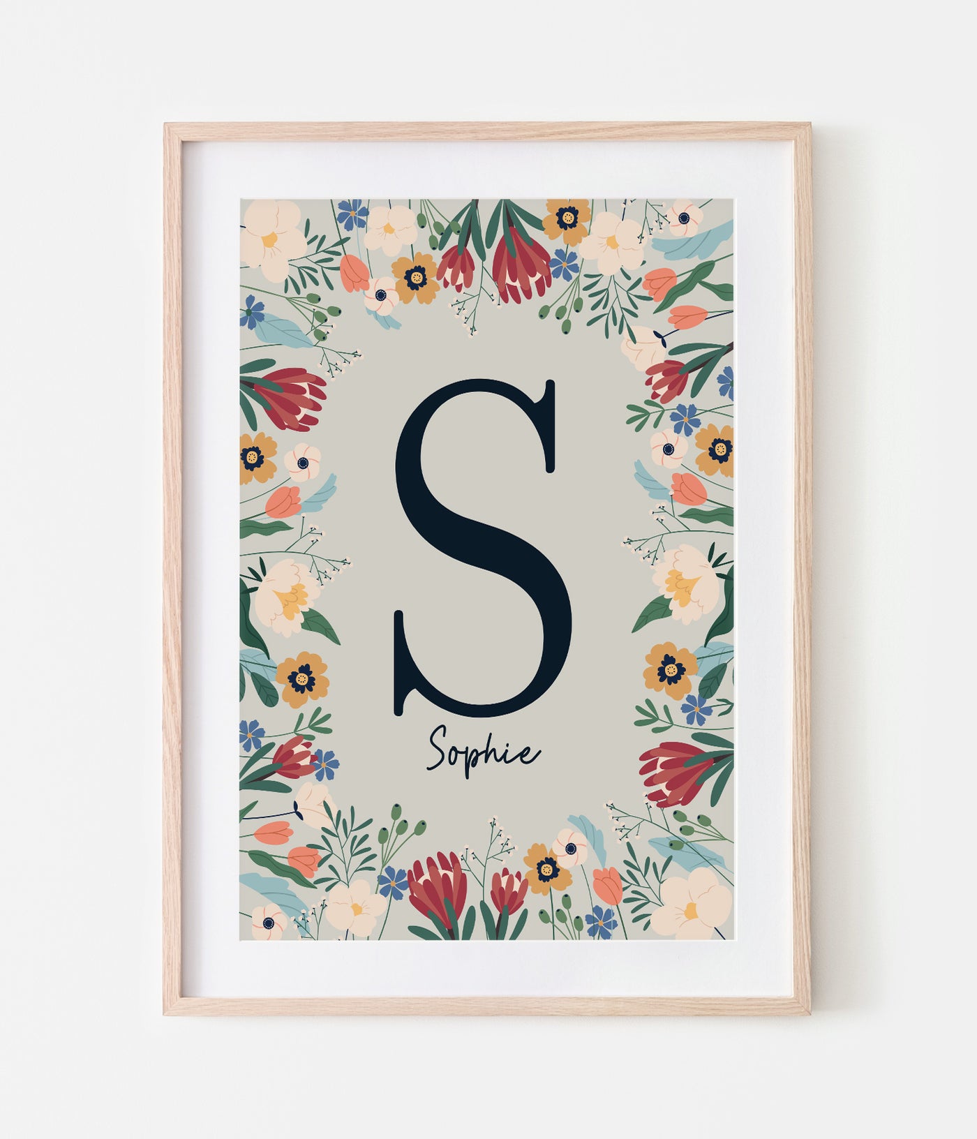 'Floral Initial' Personalised Print