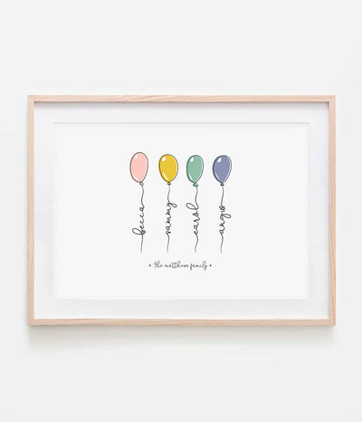 'Balloon Family' Personalised Print