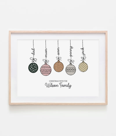 'Bauble Family' Christmas Personalised Print