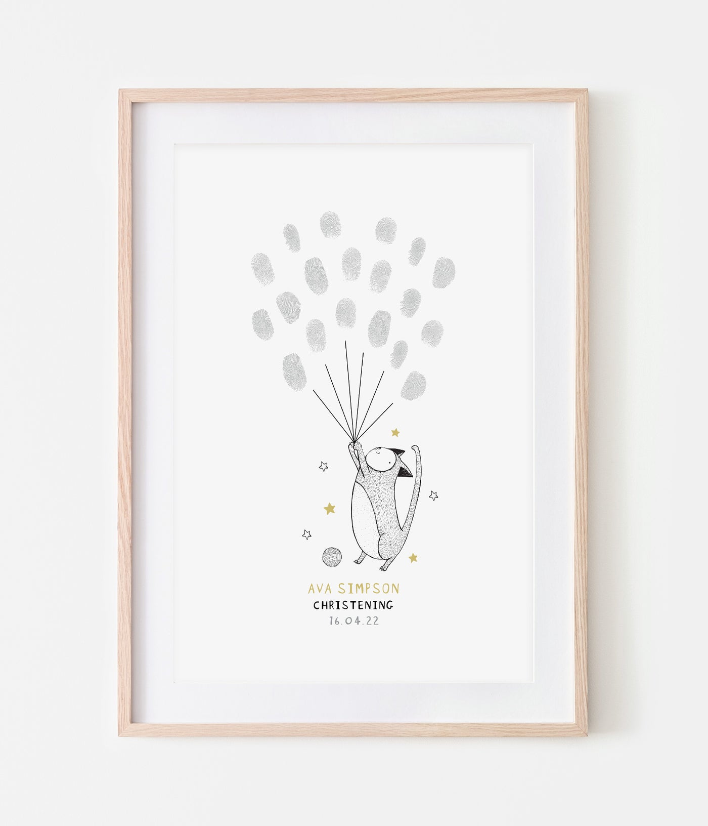 'Cat Christening Birthday Balloon' Fingerprint Personalised Keepsake