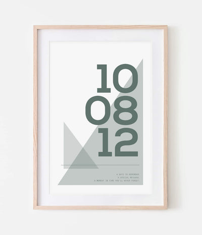 'White Geometric Date' Personalised Print