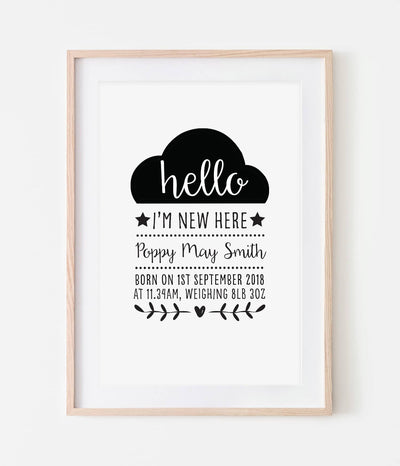 'Hello I'm New Here' Personalised Print