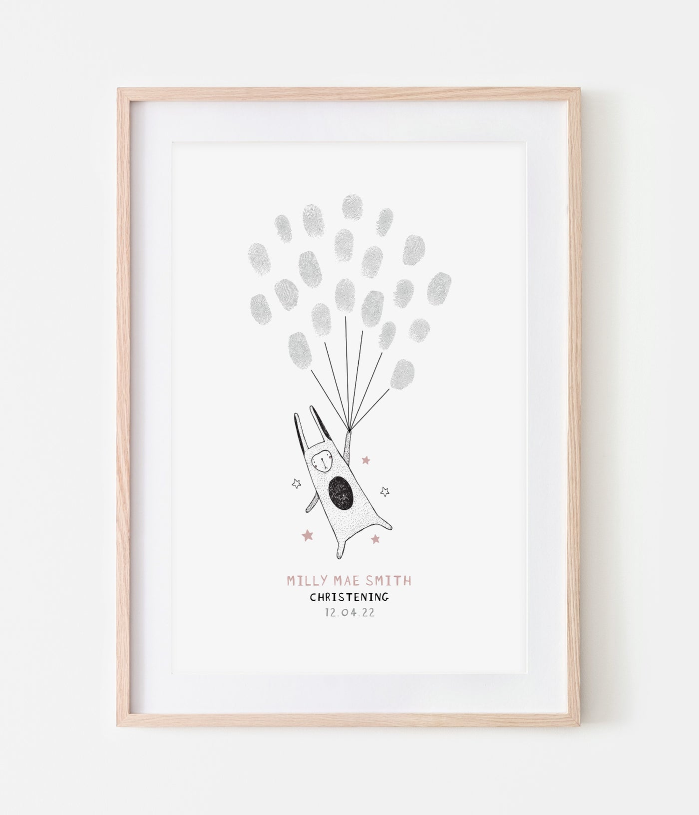 'Rabbit Christening Birthday Balloon' Fingerprint Personalised Keepsake