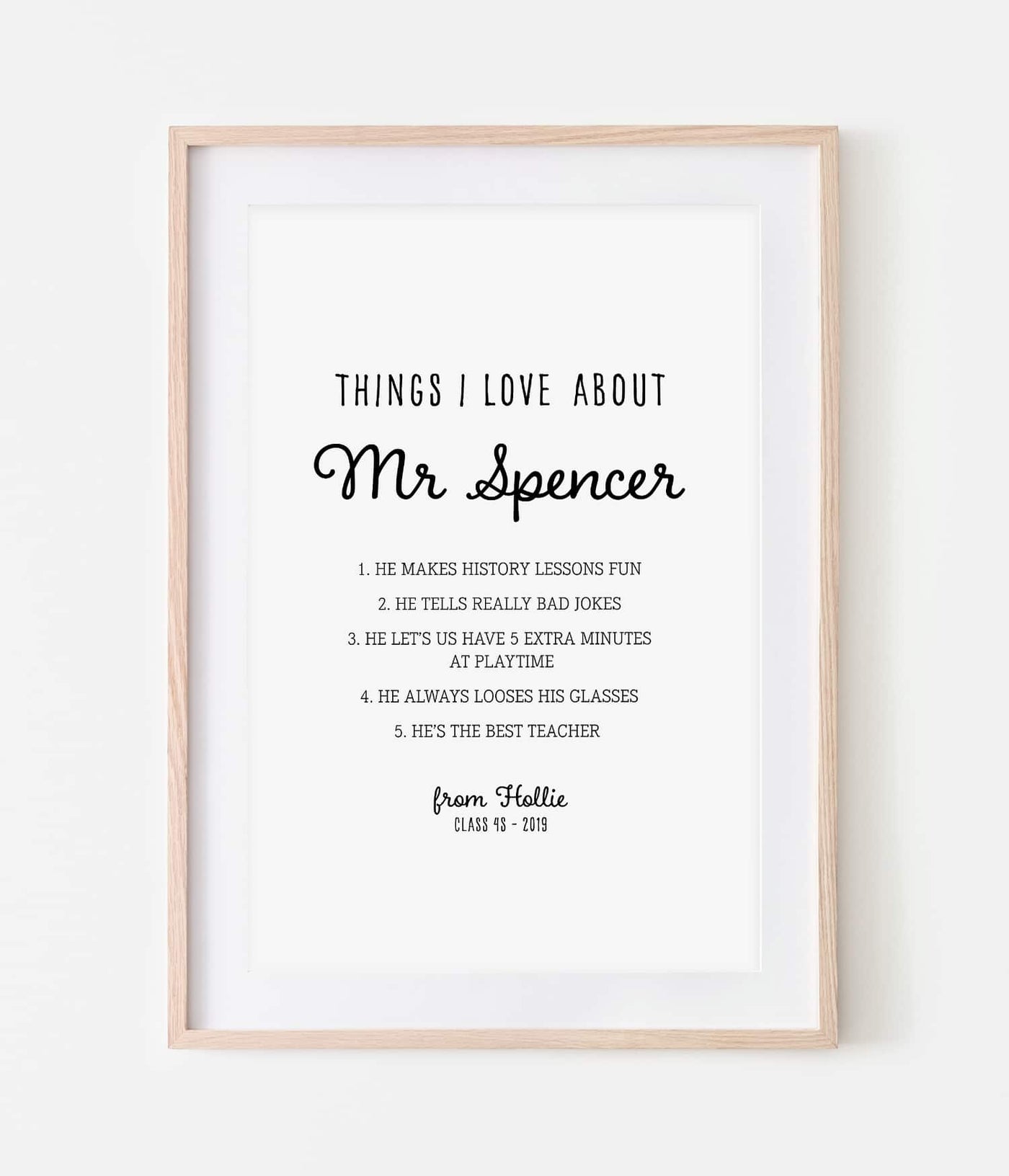 'Things I Love About my Teacher' Print