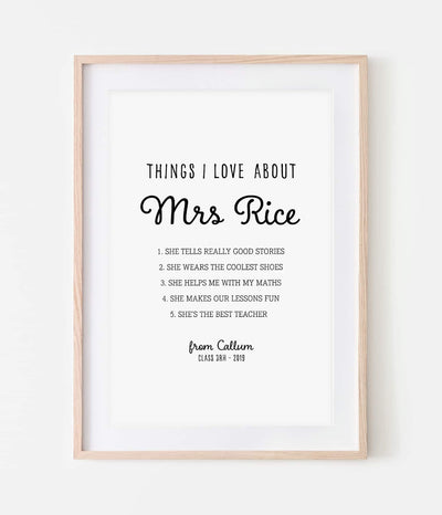 'Things I Love About my Teacher' Print