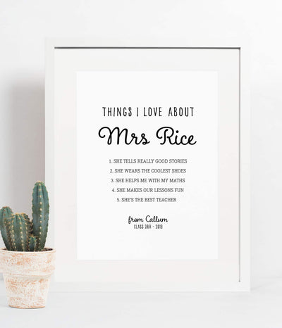 'Things I Love About my Teacher' Print